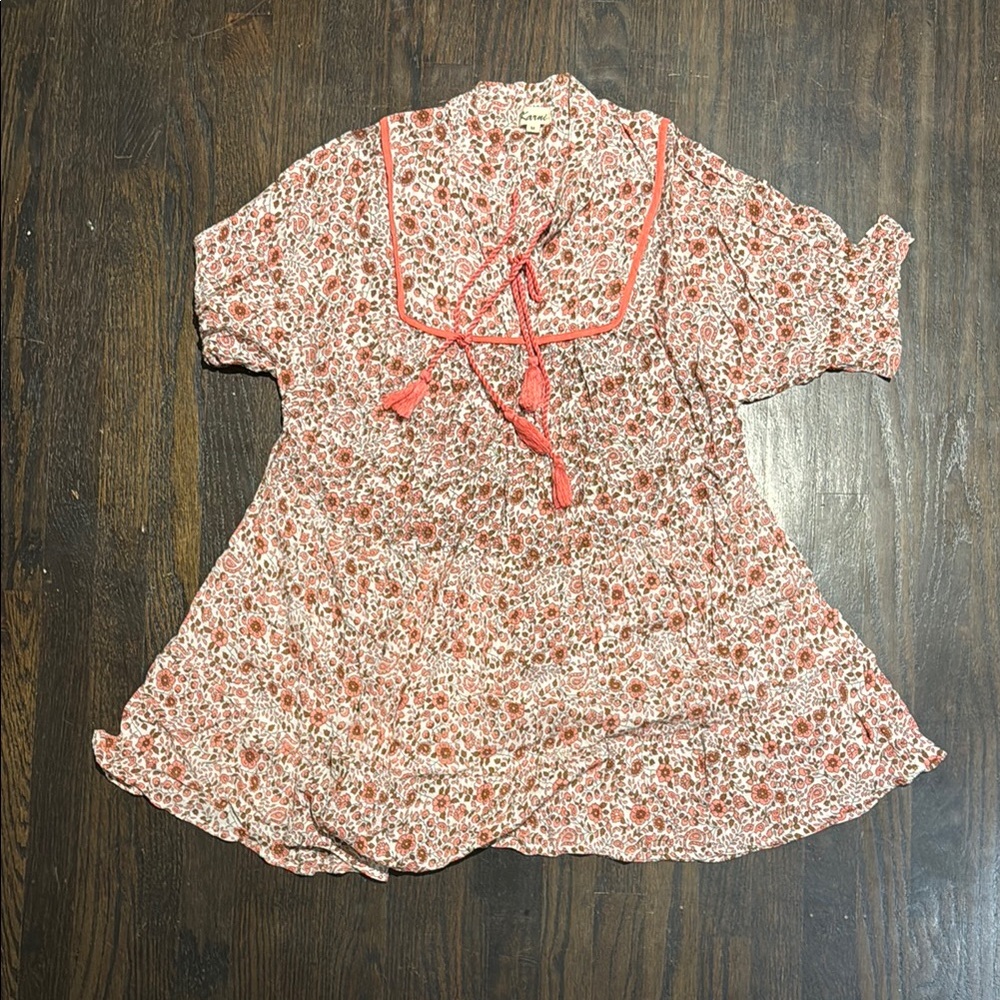 NWOT Boho Floral Pink Dress with Tassel Ties